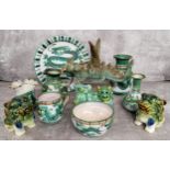 A Tintagel Pottery studio pottery dragon and Dragon pattern cabinet plates, vases,etc