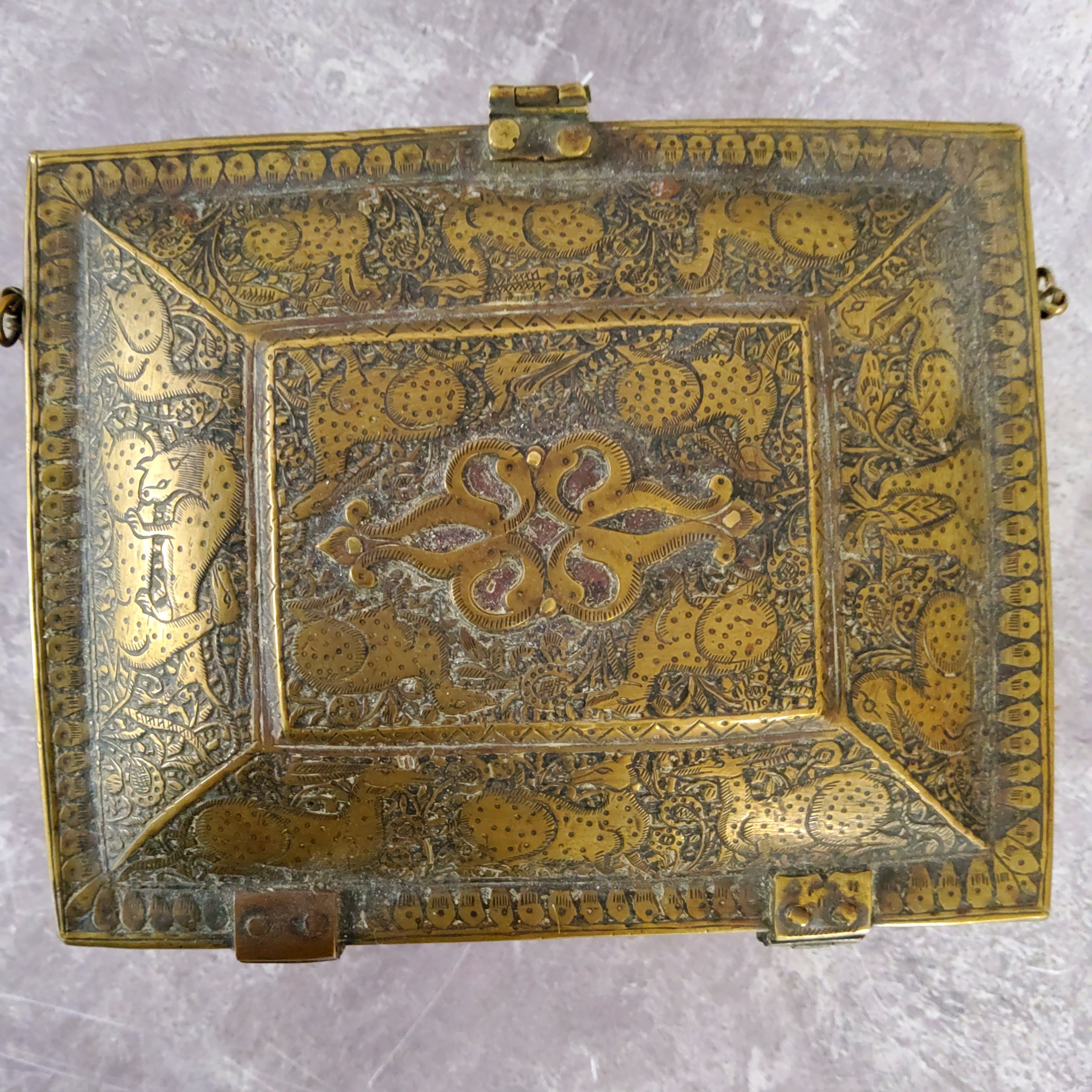 A 19th century Persian casket, profusely chased with mythical beasts, Kings and Queens ( - Image 4 of 5