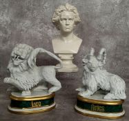 Decorative Ceramics - Two unusual Italian porcelain zodiac library busts of a rampant lion 'Leo 'and