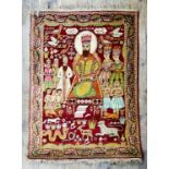 A fine Iranian Isfahan pictorial prayer rug depicting central figure identified as Nadir Shah
