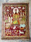 A fine Iranian Isfahan pictorial prayer rug depicting central figure identified as Nadir Shah