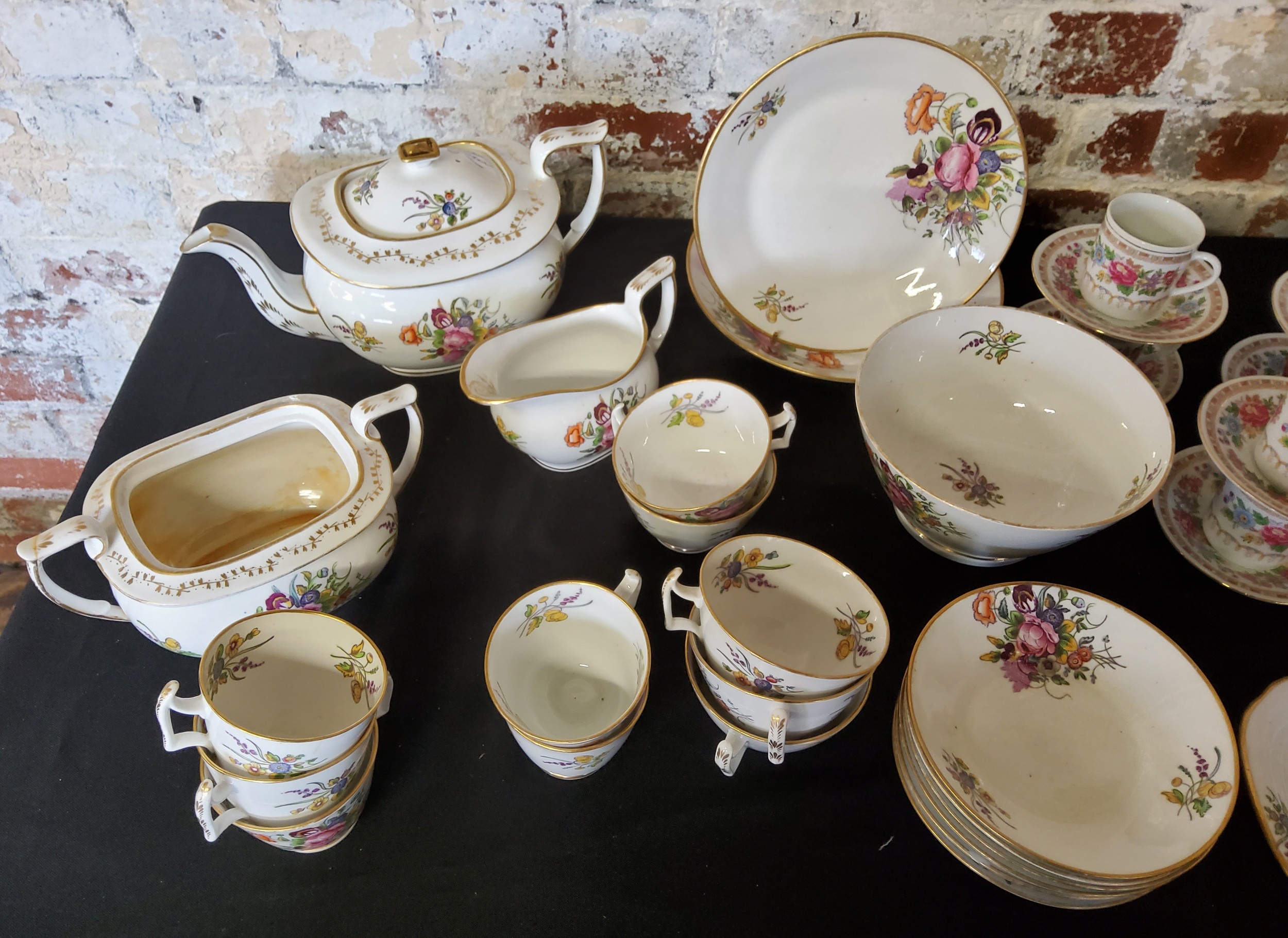 Victorian English tea set, hand painted over transfer with wildflower pattern including 5 tea and - Image 3 of 4