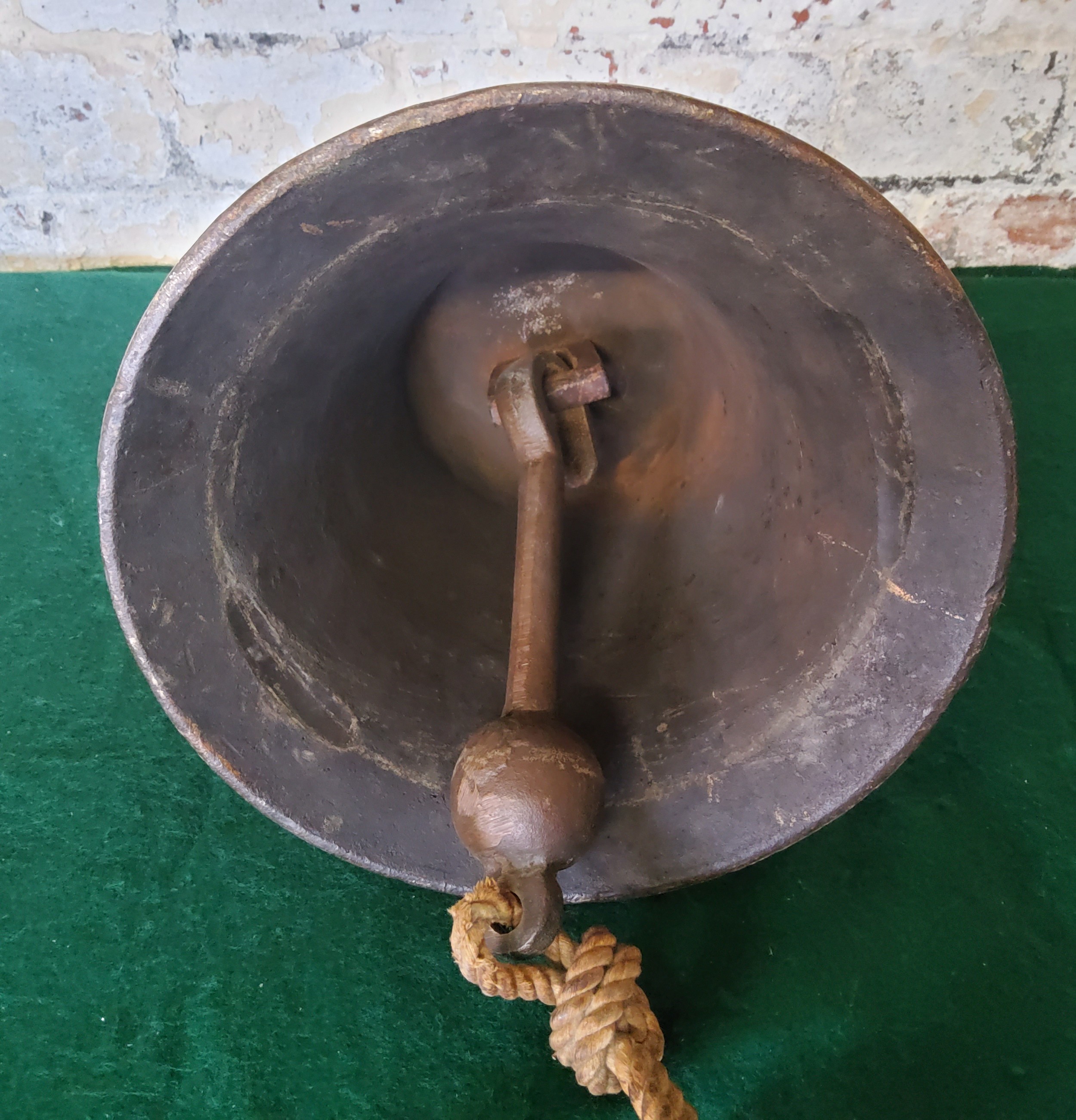 A George V bronze ships bell with roped clapper, early 20th century.  Height 28cm x diameter 24cm - Image 2 of 4