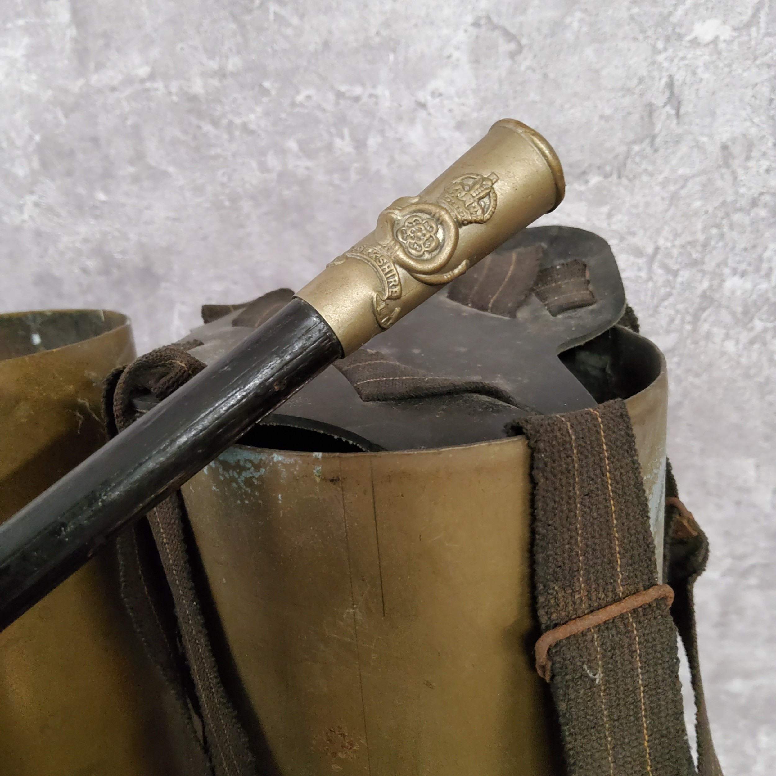 Militaria - A Kings Own Yorkshire Regiment swagger stick; bayonet with metal sheath; two artillery - Image 4 of 5