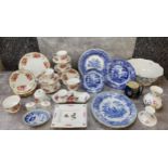 A Portmeirion botanic blue pattern fruit bowl, a Elizabethan Handel pattern tea service for six; a