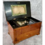 A 19th rosewood cased Swiss cylinder musical box playing eight airs with 'Bells and Drum Visible' to