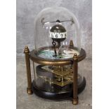 A brass novelty automaton table clock, as fish in a bowl, central posted globular dial with Arabic