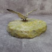 An early 20th century cold painted bronze albatros mounted green marble ashtray c.1900