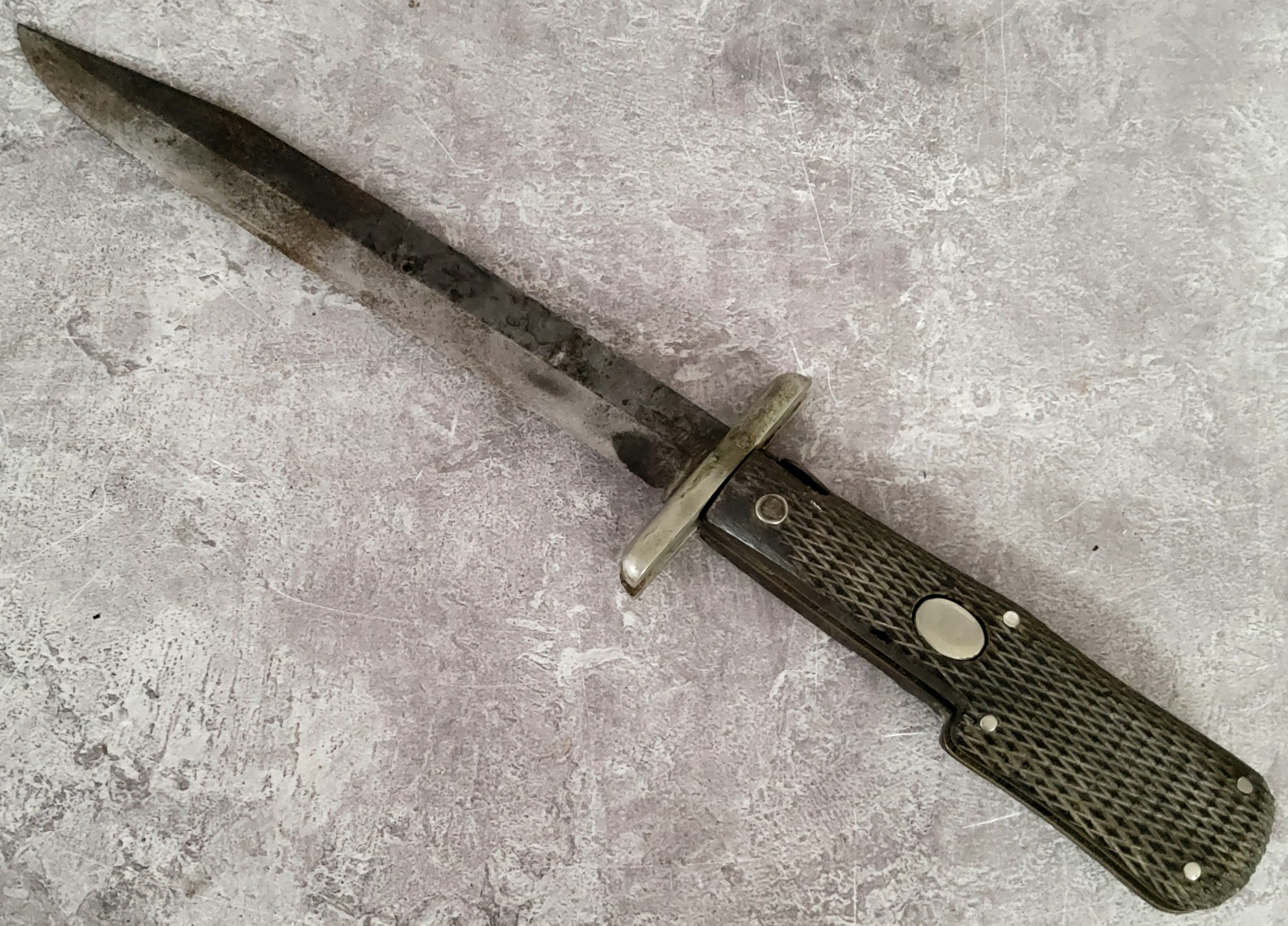 Pocket Knives & Militaria Interest - an unusual combination knife / dagger housed in a leather