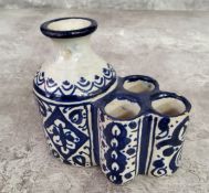 Far Eastern tin glazed inkwell desk tidy, possibly Moroccan