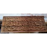 Tribal Art - Substantial tribal temple panel carved in three sections carved stylised flora and