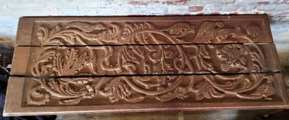 Tribal Art - Substantial tribal temple panel carved in three sections carved stylised flora and