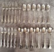 Late Victorian Silver Kings pattern cutlery including six dinner forks, six dessert spoons & five