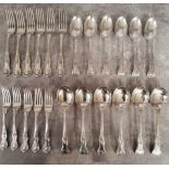 Late Victorian Silver Kings pattern cutlery including six dinner forks, six dessert spoons & five