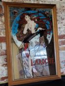 Advertisement  - a 20th century Laroche parfum pictorial mirror in the Art Nouveau taste, 87cm