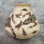 Javier Ledezma design for Mata Ortiz Pottery polychrome vessels decorated with geckos and insects,