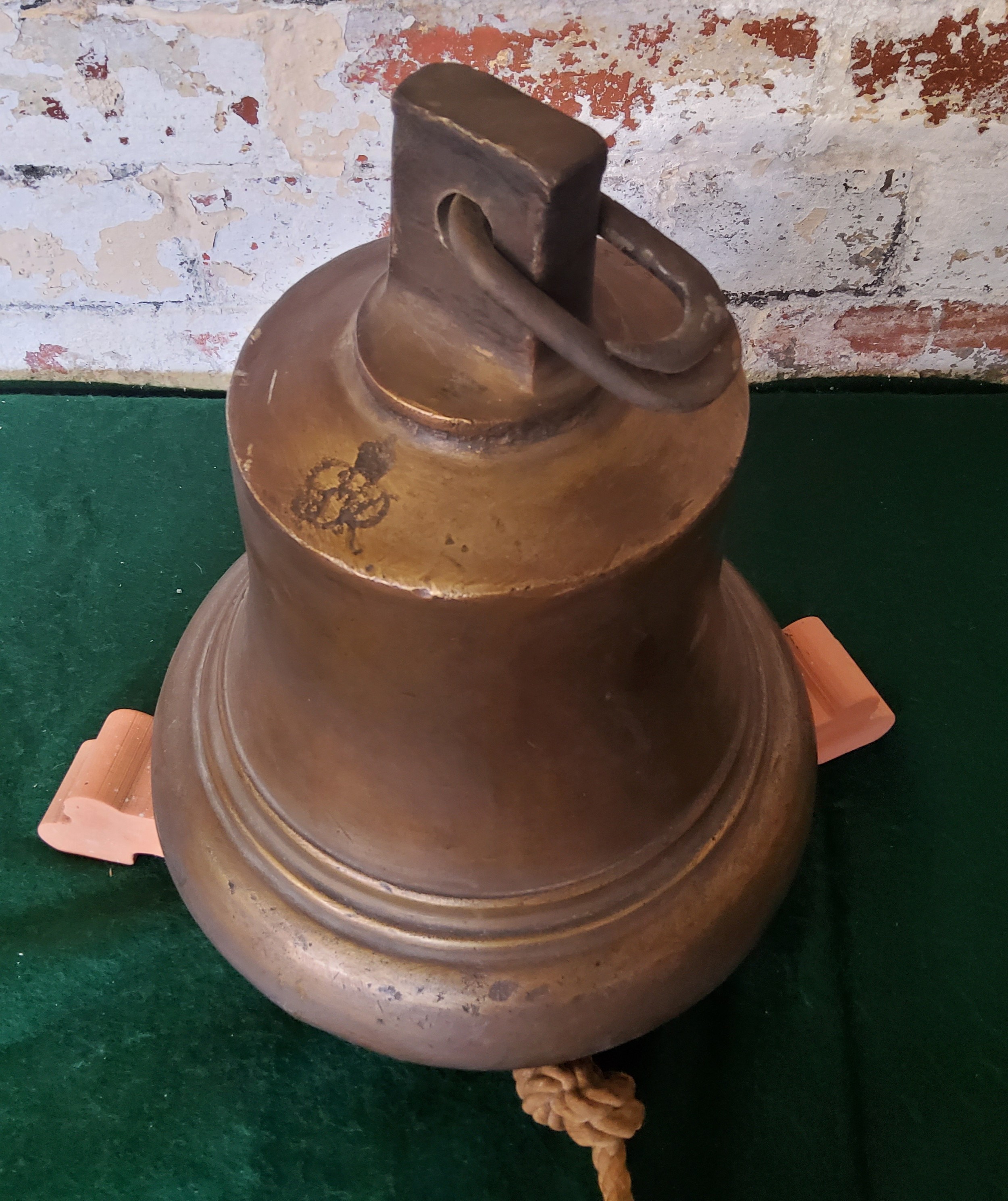 A George V bronze ships bell with roped clapper, early 20th century.  Height 28cm x diameter 24cm - Image 4 of 4