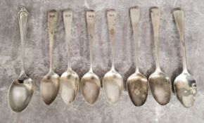 A set five George III Hanoverian teaspoons, William Bateman I, London; another two Edward