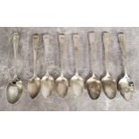 A set five George III Hanoverian teaspoons, William Bateman I, London; another two Edward