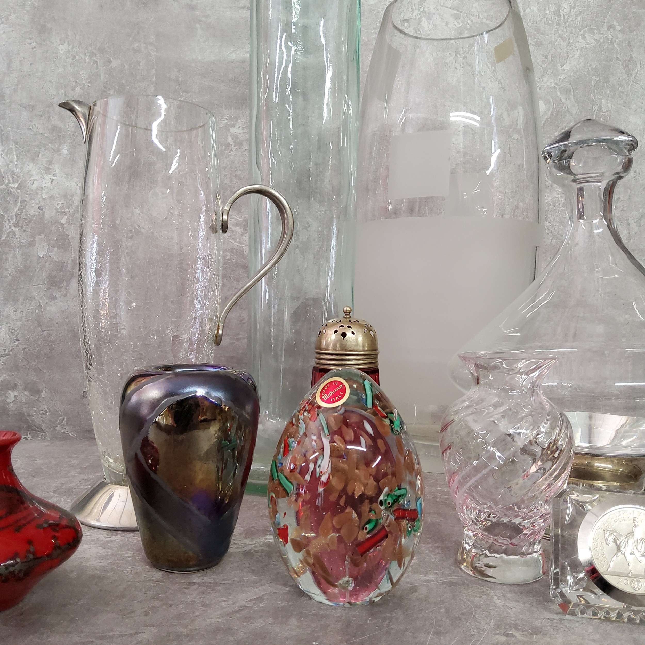 Decorative Glass - a Nick Munro stainless steel and crackle glass pitcher; Murano dump - Image 9 of 9