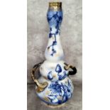 A scarce substantial Victorian George Jones double gourd twin handled vase, with flow blue and