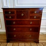A large 'George III' Cuban mahogany Scottish chest of graduating satinwood crossbanded drawers,