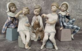 Lladro figures including 'Be Quiet' no. 4522; Girl trying on Lipstick no.1083; Girl Manicuring 1082;