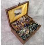 Costume Jewellery - a jewellery box with contents incuding religious crosses, natural stone beads,