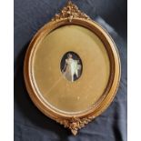 An original Art Nouveau painting of an elegant lady with goldfish, bold oval border with period