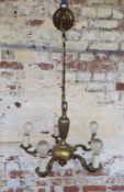 A mid-20th century five branch chandelier with shades Height 40cm x dia 50cm, (total height with