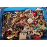 Costume jewellery - a large quantity of coloured beads, bangles, brooches, jewellery boxes; etc