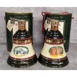 Two bottles of Bell's Christmas 1990 & 1991 extra special old Scotch whisky, in bell shaped