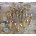 Lighting - a set of four gilt metal Roccoco type country house wall sconces (AF); Four decorative