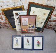 Advertisement - Framed advertising prints for whiskey and cognac,  3 x Martell Cognac golfers prints