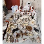 Decorative ceramics including 'Staffordshire' dogs; Crested Ware including a pigs & a fish; a childs