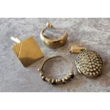 A 9ct gold locket Pave set with white stones; a 9ct gold 9 stone ring claw set with alternate