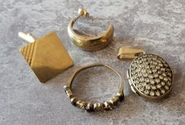 A 9ct gold locket Pave set with white stones; a 9ct gold 9 stone ring claw set with alternate