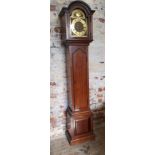 A mahogany Tempus Fugit grandmother clock, Westminster chimes, gold brass dial gold sprandels,