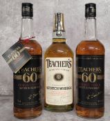 Three bottles of Teacher's whisky including two bottles of Teacher's 60 Reserve Stock Scotch