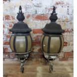 A pair of country house entrance lanterns, wall mounted in the Victorian taste, 65cm high x 30cm