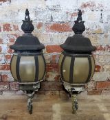 A pair of country house entrance lanterns, wall mounted in the Victorian taste, 65cm high x 30cm