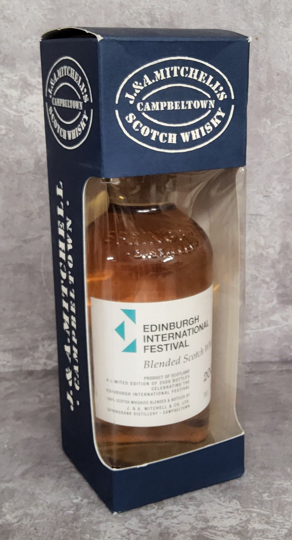 A bottle of Edinburgh International Festival 2009 Limited edition blended Scotch whisky, by