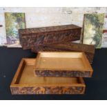 Tribal - two hand carved African boxes with hinged lids, two carved trays with two small original