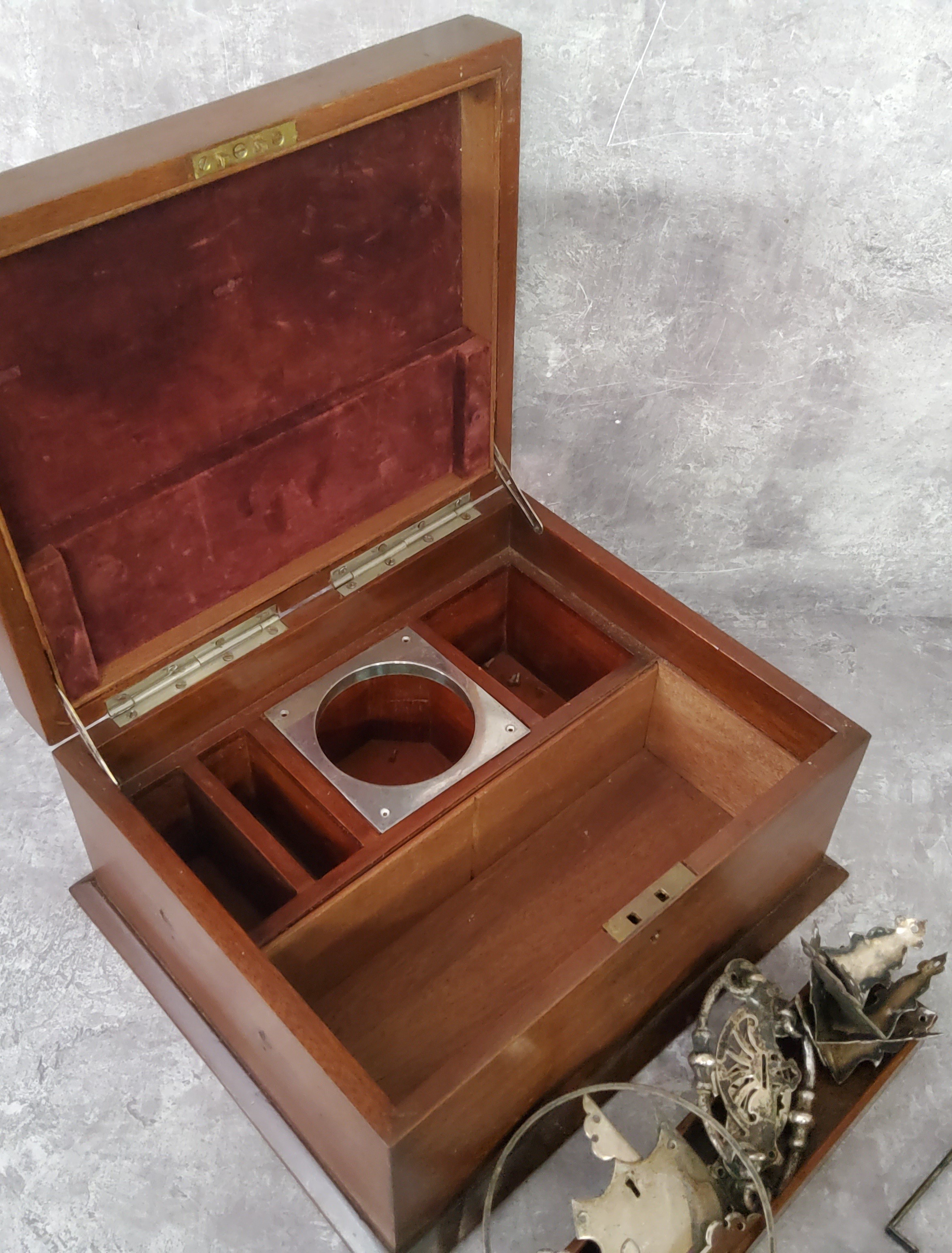 A Victorian mahogany and silver plate mounted work box, each of the silver plated elements stamped - Image 2 of 3