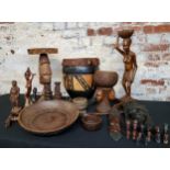 Tribal Carvings, large carved chest and desk lamp - African Republic of Congo carvings, including,