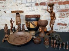 Tribal Carvings, large carved chest and desk lamp - African Republic of Congo carvings, including,