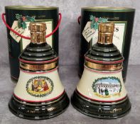 Two bottles of Bell's Christmas 1988 & 1989 extra special old Scotch whisky, in bell shaped