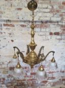 A Victorian brass 6 branch chandelier with hanging glass shades Dimensions: height 75cm x dia 75cm (