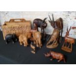 Tribal - a large collection of African carved animals, carved magazine  rack, imparla 35cm heigh x