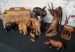 Tribal - a large collection of African carved animals, carved magazine  rack, imparla 35cm heigh x